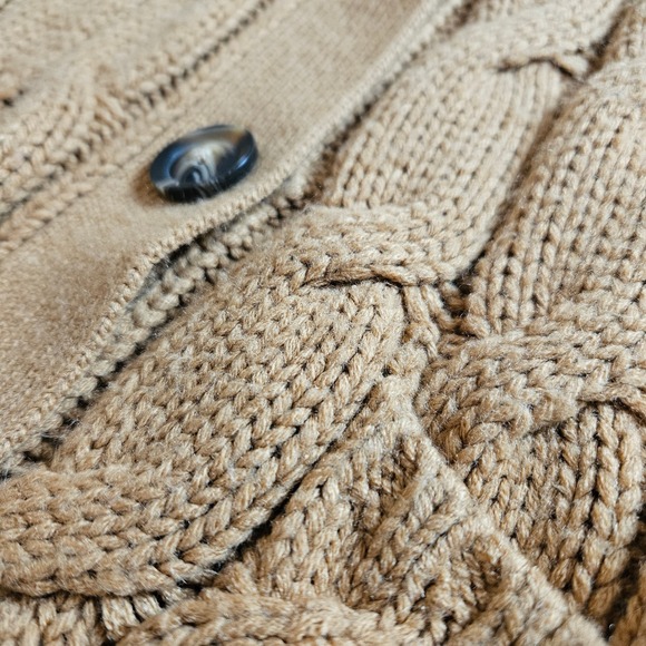 Camel Tan Cable Knit Cardigan Sweater Eclectic Grandpa Buttons Pockets Women M/L - Picture 9 of 9